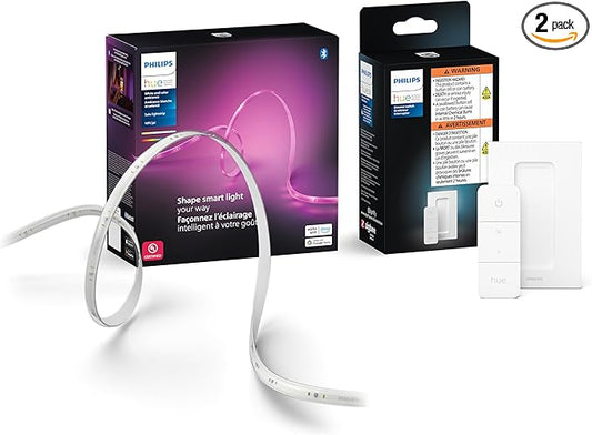 Philips Hue Indoor 10 Ft Smart LED Solo Lightstrip Base Kit with Smart Dimmer Switch - Control with Hue App, Alexa, Google Assistant, Apple HomeKit