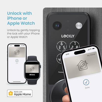 Lockly Vision Zeno Smart Lock with Video Doorbell Camera, Fingerprint Keyless Entry with Apple Home Key, Wi-Fi Deadbolt for Front Door, PIN Genie Keypad, App Remote Control, 2 Rechargeable Batteries