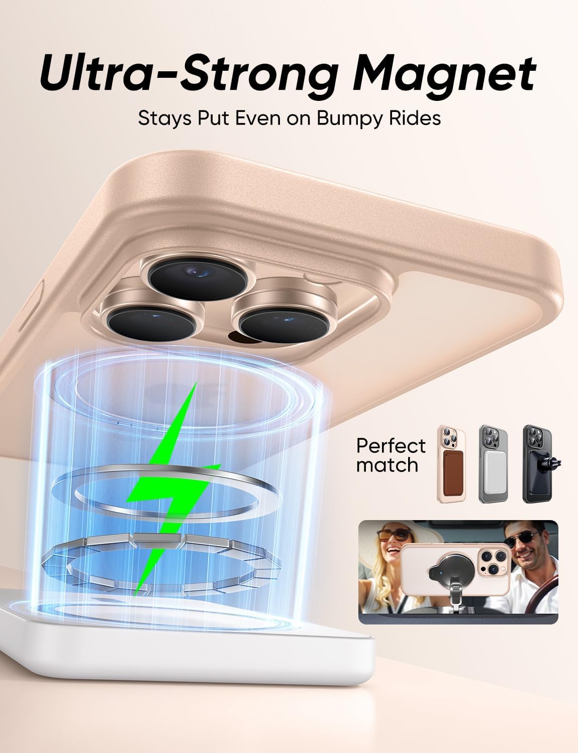 MAGIC JOHN 360° Rotatable Magnetic Invisible Stand for iPhone 15 Pro Max Case [Anti-Slip Grip] [Compatible with MagSafe] 16FT Shockproof for iPhone 15 Pro Max Case with Kickstand, Rose Gold