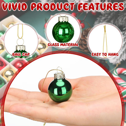 Tioncy 32 Pcs 1 Inch Mini Glass Christmas Ornaments Balls Shiny Christmas Balls Tiny Tree Hanging Decoration Small Colorful Ball Pendant for Xmas Party Supplies(Red, Green, Gold)
