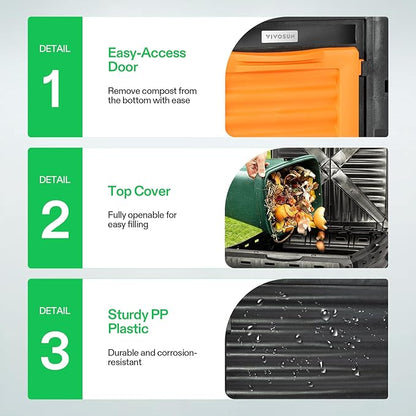 VIVOSUN Compost Bin 80Gallon (300L), Outdoor Composter W/Large Capacity & Easy Assembling, Compost Barrel for Fast Creation of Fertile Soil