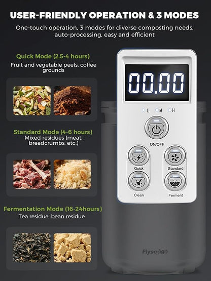 Electric Composter for Kitchen Smart Odorless Countertop Compost Bin Machine Quiet Larger 4.5L Indoor Food Cycler with Auto Cleaning, 3 Modes, 2 Carbon Packs, Turn Food Waste into Fertilizer