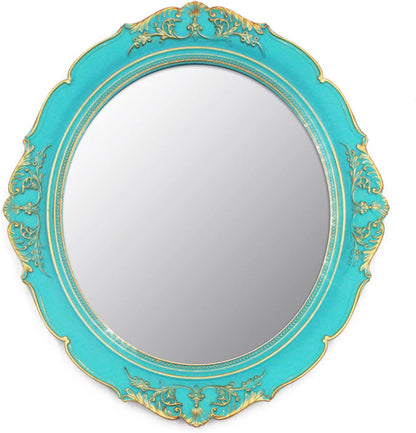 Vintage Decorative Wall Mirror 14.8 x 13.1 Inch Oval Mirror （Blue）