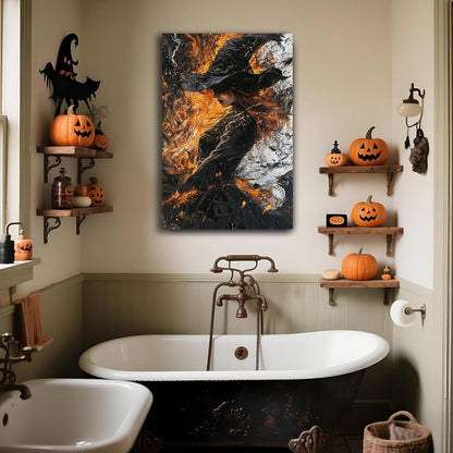 Witch Canvas Poster Print, Dark Academic Picture Wall Decor, Modern Fashion Aesthetic Abstract Witchcraft Halloween Wall Art For Bedroom Living Room Hallway Decoration,8"x12" Framed
