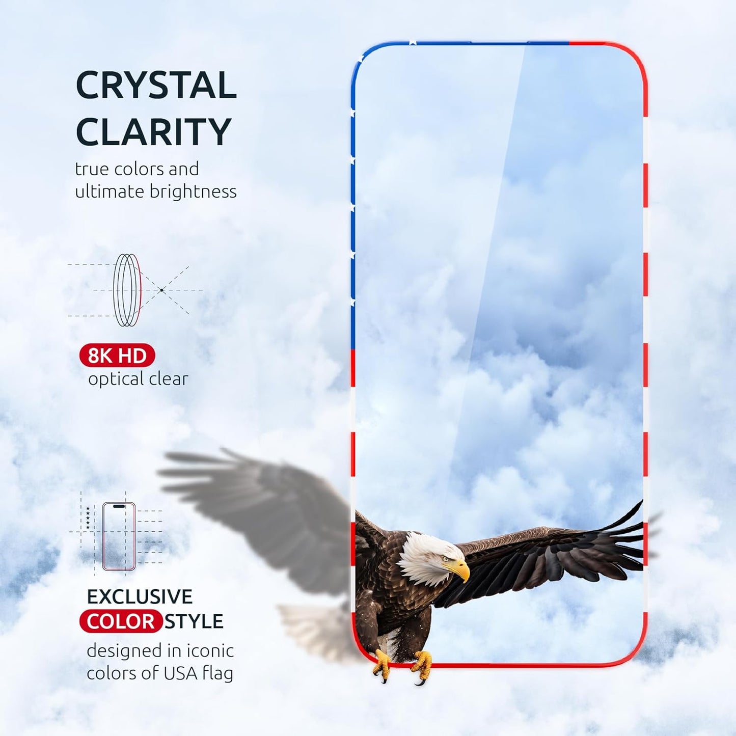 Screen Protector for iPhone 15 Pro Max - 2 Pack (USA Flag & Black) - Tempered Glass for Iphone 15 Pro Max 9H Hardness - Easy Installation, Oleophobic Coating