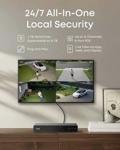 eufy 4K NVR Security Camera System S4 Max, 4TB HDD,Power Over Ethernet, Wired, 24/7 Recording, Triple Lens Bullet-PTZ Cam, 360° PTZ, Up to 16CH, Cross-Cam Tracking, 8× Auto Zoom, Smart Video Search