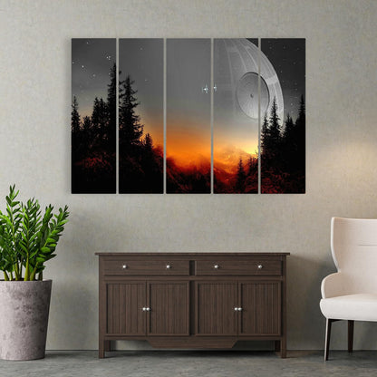 Death Star Inspired Canvas Print Wall Art | Futuristic Space Station Artwork | Smooth Surface Home Decor – Various Sizes (5 Pieces Mega)