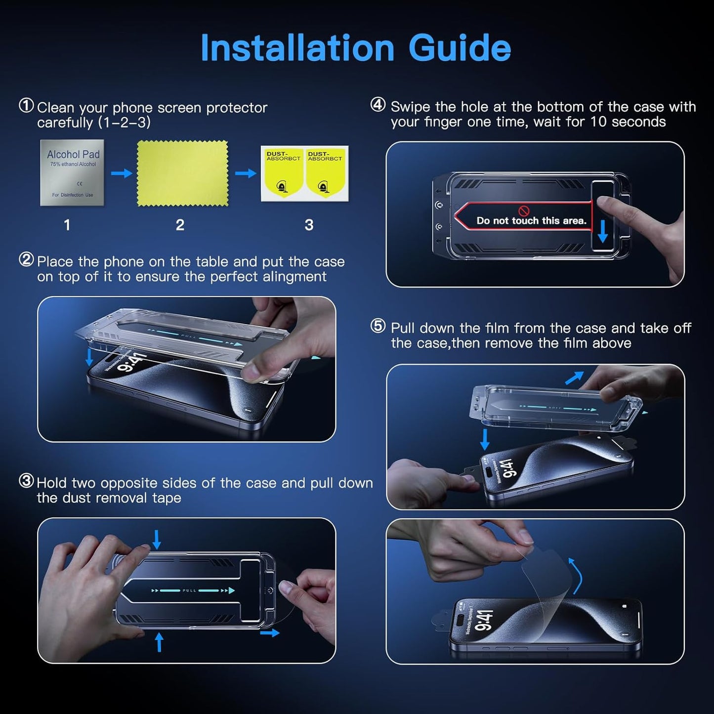 Uyiton Anti-Blue Light for iPhone 15 Pro Max Screen Protector - Unbreak-Glass Easy to Install Full Coverage Case Friendly Scratch Resistance 9H Tempered Glass, 2 Pack