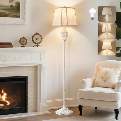 Luvkczc Rustic Floor Lamp - Resin Carved Base with Hollow Night Light, Farmhouse Cottage Decor, Vintage Standing Lamp for Living Room, Bedroom (Includes Bulb)