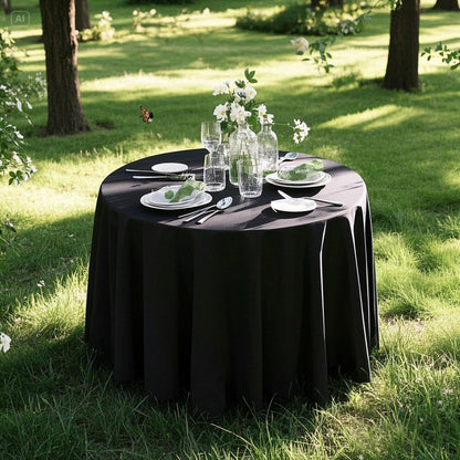 Surmente Black Tablecloth for Round Tables, 120-inch Round Table Cloths for Weddings, Banquets, or Restaurants