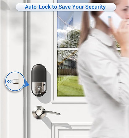 Veise RZ07B Smart Locks for Front Door, 2 Lever Handles, Fingerprint Keyless Entry, App Control Biometric Door Lock Set, Touchscreen Keypad Deadbolt, Easy Install, Auto Locking, Satin Nickel