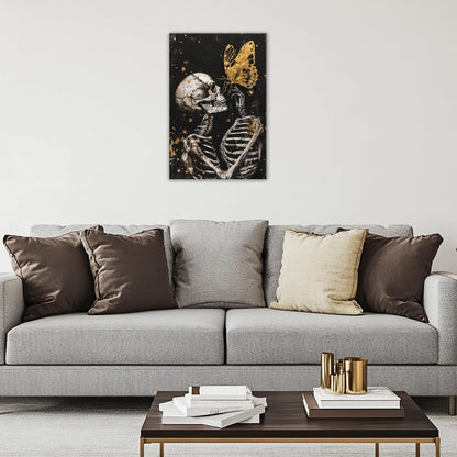 OAAPITI Skull Wall Art Skull and Gold Butterfly Canvas Print Abstract Modern Gothic Artwork for Bedroom Dark Art Decor(Artwork-7,12"x18")
