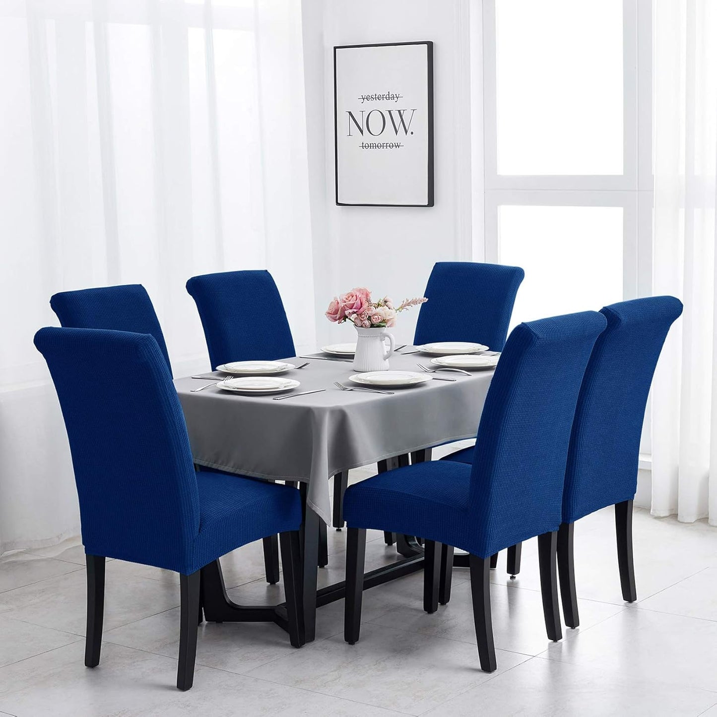 Joccun Chair Covers for Dining Room Set of 2,Dining Chair Slipcovers Stretch Dining Room Chair Covers Seat Protector,Washable Parsons Chair Cover for Home,Banquet(Classic Blue,2 Pack)