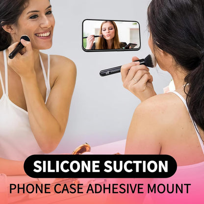 ZYCCER Double Sided Silicone Suction Phone Holder Mount,Compatible with iPhone and Android Cases Hands-Free Mirror Shower Phone Mount Strong Grip Holder (Black, Single Sided 1PCS)