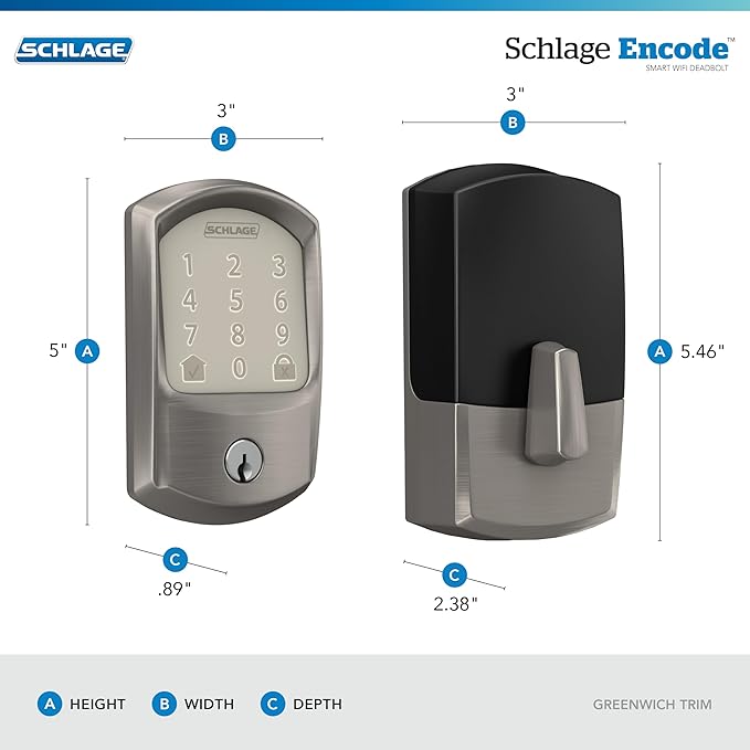Schlage Encode Smart WiFi Deadbolt Lock for Front Door - Keyless Entry with App or Touchscreen - Works with Alexa, Hey Google, & Airbnb - Create Codes for Guests - Satin Nickel
