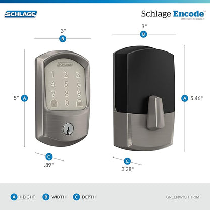 Schlage Encode Smart WiFi Deadbolt Lock for Front Door - Keyless Entry with App or Touchscreen - Works with Alexa, Hey Google, & Airbnb - Create Codes for Guests - Satin Nickel