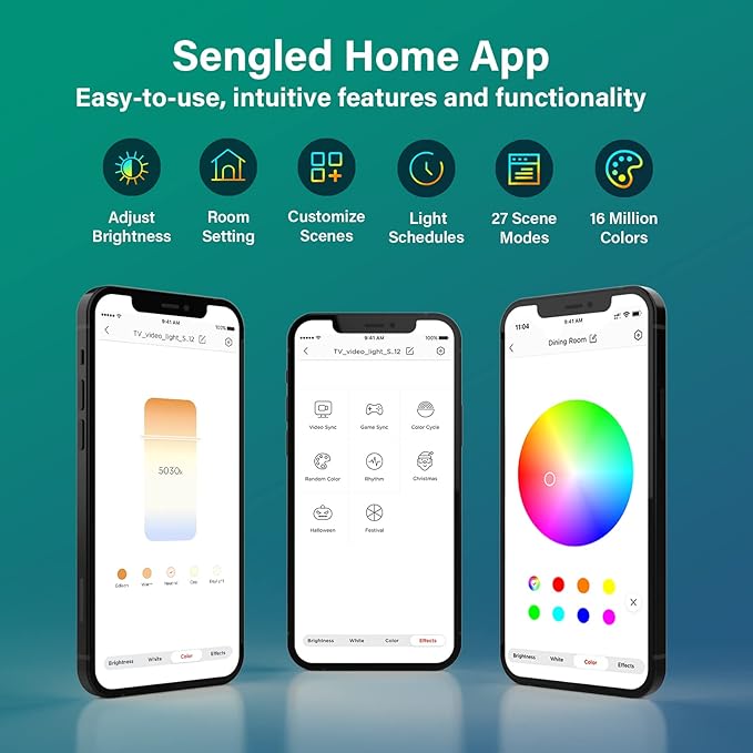 Sengled Ambient TV LED Backlights with Camera, Smart Strip Light for 50-60 inch TVs PC, (TV Sync Supports Off-line) WiFi RGB Lights, Works with Alexa & Google Assistant, App Control, Sengled Vision G2
