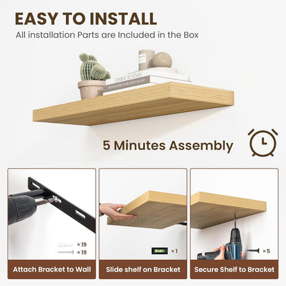 55 Inch Floating Shelves, 12 Inch Deep Floating Shelves for Wall, Floating Shelf with Invisible Brackets, Deep Shelves for Bathroom, Bedroom, Living Room, 1 Pack, Natural