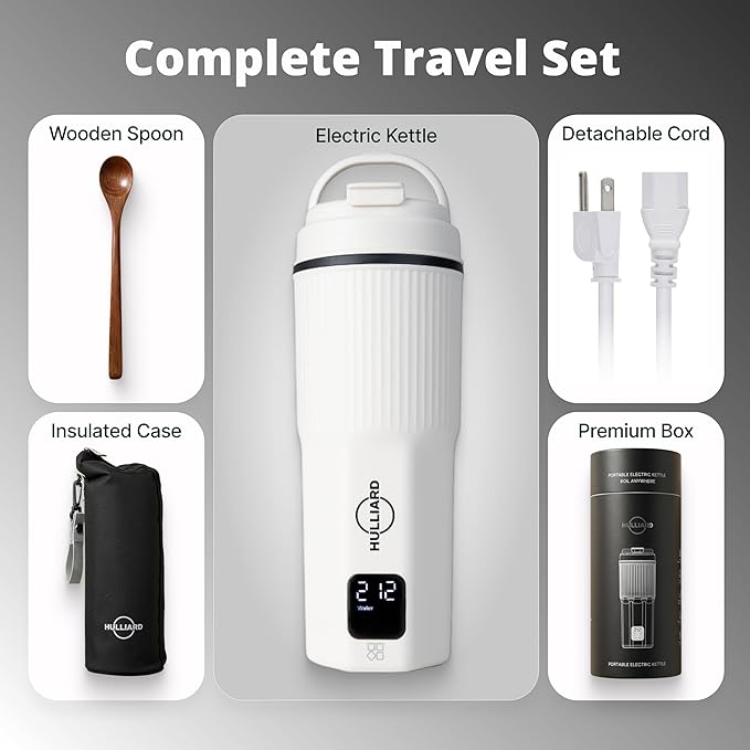 Travel Electric Kettle - 316 Stainless Steel, Portable Tea Kettle & Water Heater, 450ml Portable Water Boiler, 6 Temperature Settings, Auto Shut-Off, Universal Voltage (100-240V)