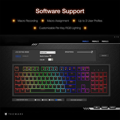 TECWARE Phantom+ 87 Key Mechanical Gaming Keyboard, RGB led, TKL 75% Keyboard, Thocky Sounding, Wraith Orange Switch