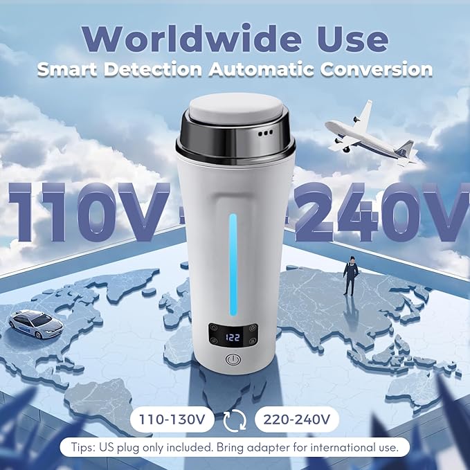 Dual Voltage Travel Kettle, 110-240V Portable Electric Kettle with LCD Display, 4 Temperature Settings, 4 Colors LED for Global Use (350ML)