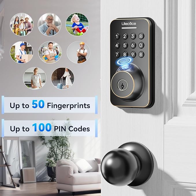 Fingerprint Keypad Deadbolt with Handle Set, Keyless Entry Door Lock, Door Locks for Front Door Lock Set, App Control, Auto Locking, Easy to Install, Oil Rubbed Bronze