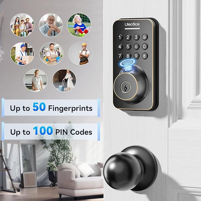 Fingerprint Keypad Deadbolt with Handle Set, Keyless Entry Door Lock, Door Locks for Front Door Lock Set, App Control, Auto Locking, Easy to Install, Oil Rubbed Bronze