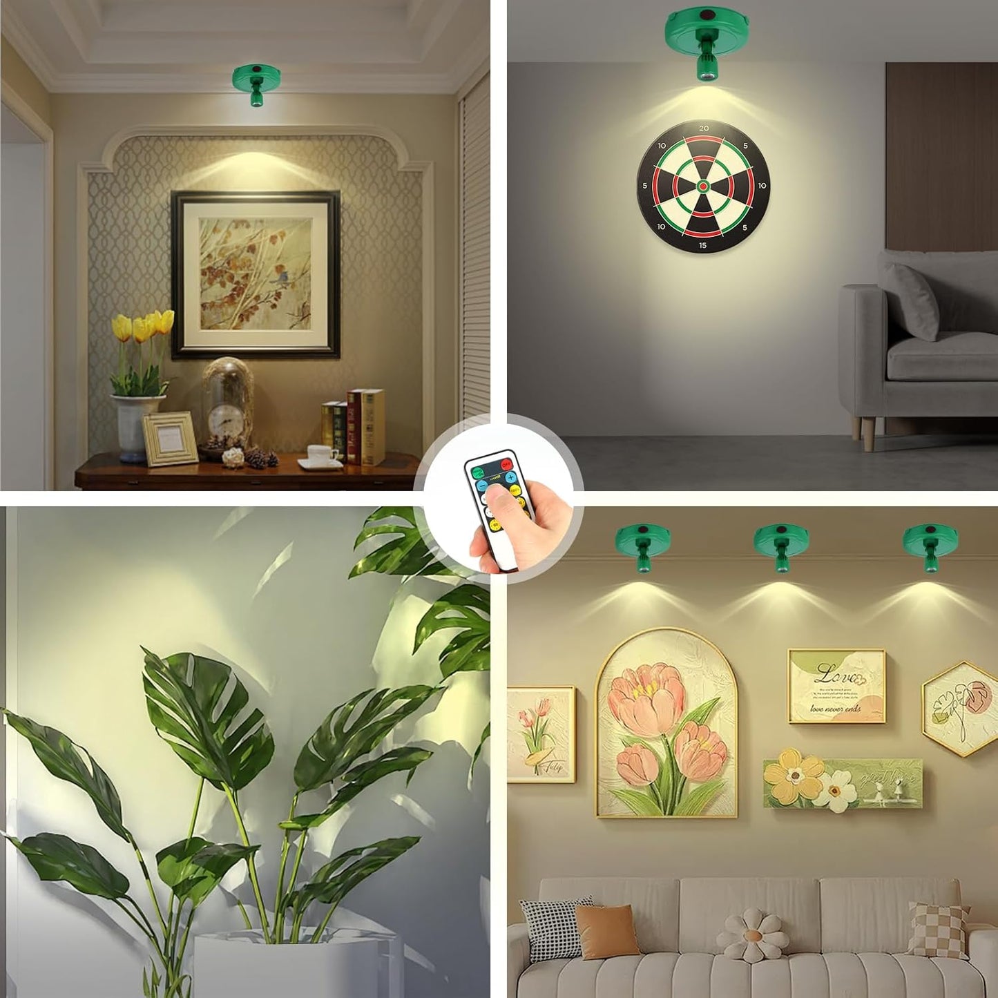Battery Operated Spotlight, Cordless Plant Tree Spot Lights Indoor, LED Dimmable Accent Up Light, Stick on Display Lighting for Picture Dartboard Painting Artwork Sculpture