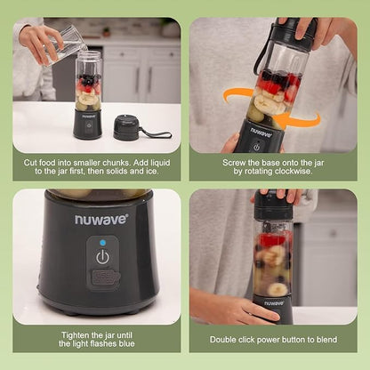 Nuwave Portable Blender for Smoothies and Shakes, 2025 New & Improved, 16 OZ On-The-Go Small Juice MIni with 6 Blades, Rechargeable, BPA-Free, Leak-Proof Lid, for Gym, Kitchen, Office