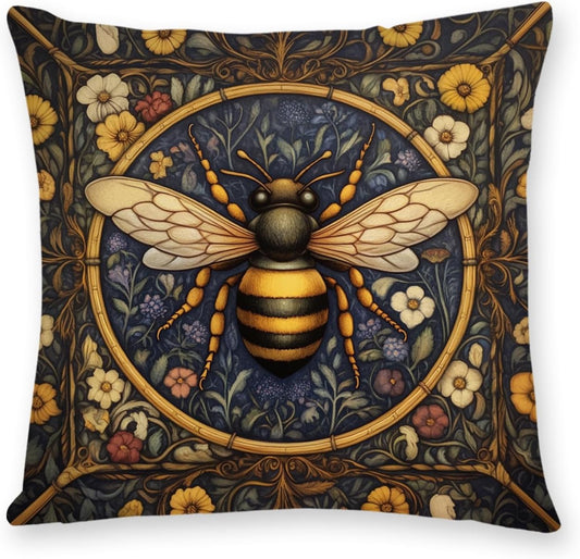 YOU FOUND ME William Morris Abstract Vintage Floral Velvet Butterfly Design Throw Pillow Covers Home Decor, Retro Art Deco Pillowcase Cushion Cover for Bed Sofa Living Room, Square 18x18inch (Bee)