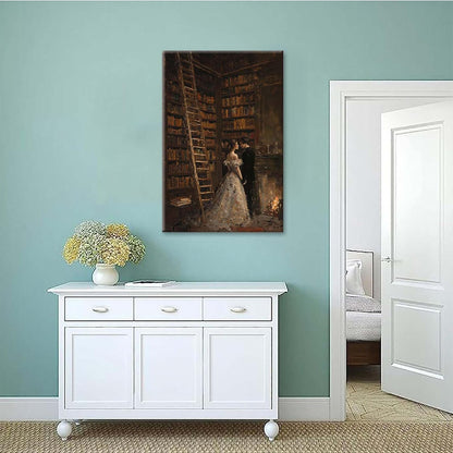 Gothic retro library scene decoration melancholy calm art college style wall aesthetic antique style home decoration suitable for bedroom living room12x16in Wood Framed
