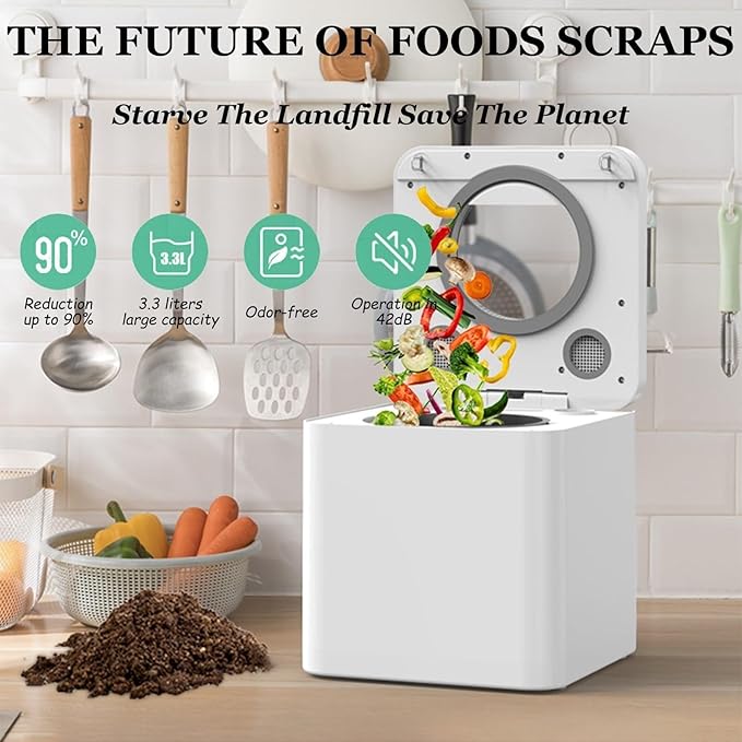 Electric Composter for Kitchen, 3.3L Odorless Smart Compost Bin, 2 Modes, Food Waste to Fertilizer, Smart Electric Composter for Kitchen(110V)