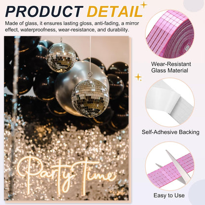PATIKIL 5x5mm Self Adhesive Mirrors Mosaic Tiles, 3600 Pcs Square Mini Glass Mosaic Disco Tile Sticker for DIY Craft Disco Ball Party Decoration, Pink