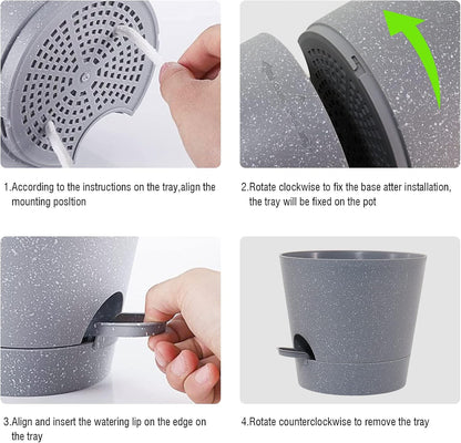 Self Watering Pots for Indoor Plants,12 inch Planters with Drainage Holes Plastic Flower Pots with Deep Reservoir, Grey Speckles