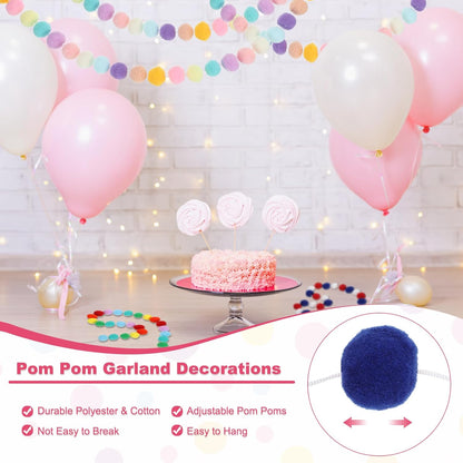 PATIKIL 26Ft Pom Pom Garland Decorations, 4Pcs Colorful Felt Ball Garland Banner Cute Rainbow Pompom Hanging Decorations for Tree Ornaments Homes Decor, White/Blue Series