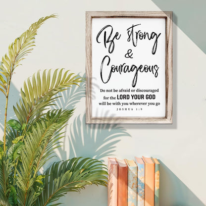 Inspirational Wood Signs, Christian Wooden Wall Plaque, Religious Home Decor, Bible Verse Decor Art, Framed Wall Plaque Sign 15 * 11.5 inches, Be Strong and Courageous Sign