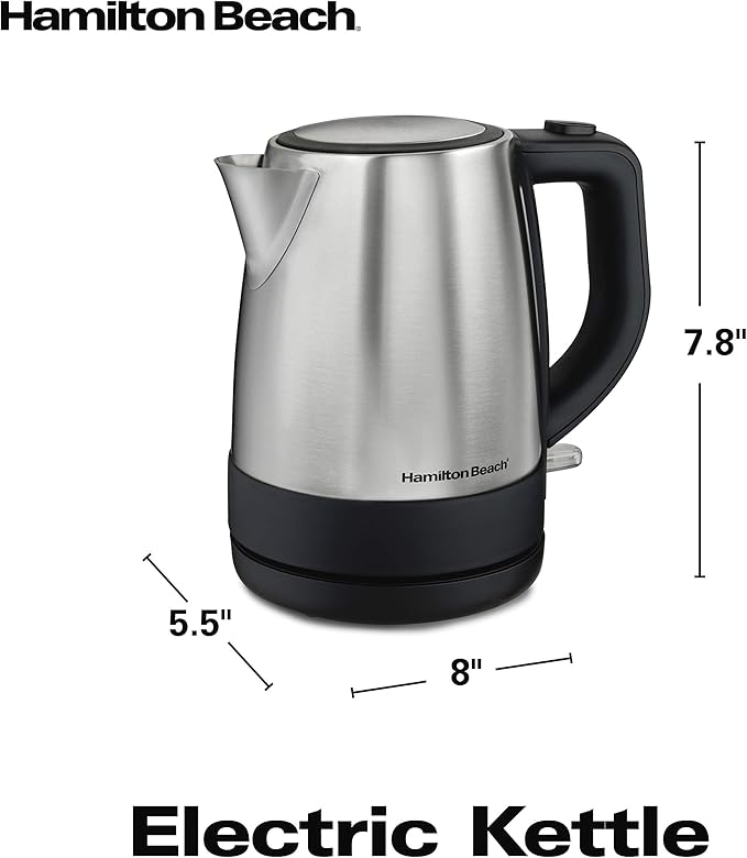 Hamilton Beach Electric Tea Kettle, Water Boiler & Heater, 1 L, Cordless, Auto-Shutoff & Boil-Dry Protection, Stainless Steel (40998)