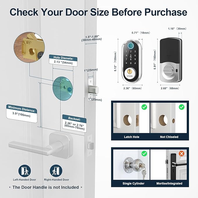 Smart Door Lock Keyless Deadbolt: SMONET Smart Locks for Front Door Fingerprint Keyless Entry Electronic Digital Bluetooth Key Fob Code APP Touch keypads Compatible with Alexa