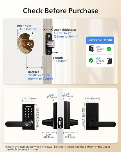 Philips Wi-Fi Smart Door Lock with Handle, Keyless Entry Door Lock for Front Door Lock Set with App Remote Control, Fingerprint Door Handle Lock, Touchscreen Keypad Lever Lock Front Door Handle