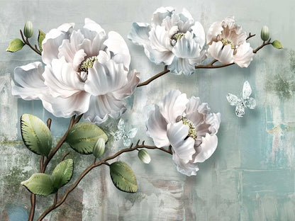 Chinoiserie Lotus Mural Wallpaper White Abstract Floral Wallpaper forBedroom Living Room TV Background Sofa Wall (not self-Adhesive)