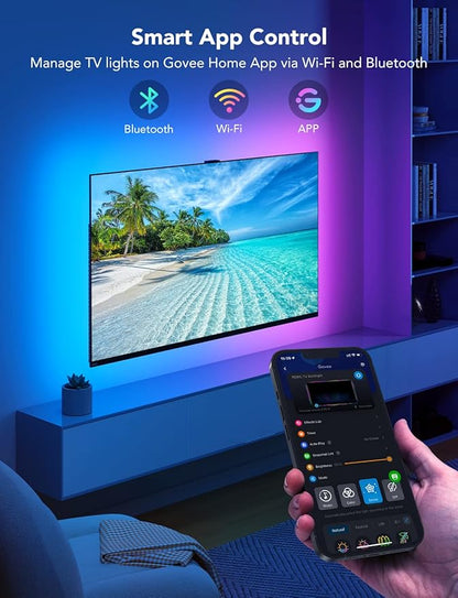 Govee TV LED Backlight, RGBIC Smart LED Strip Lights for 55-65 Inch TVs, Bluetooth and Wi-Fi APP Control, Works with Alexa & Google Assistant, Music Sync, 99+ Scene Modes, Adapter