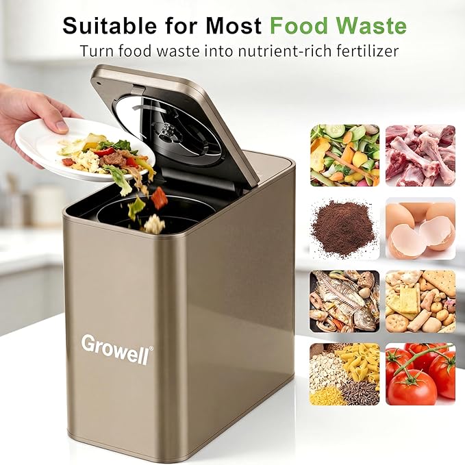Electric Composter for Kitchen, 3.2L Smart Odorless Compost Bin, Low Noise & Odorless, Indoor Countertop Food Waste Composter with LED Display, One-Touch Operation, Auto-Cleaning, EC04