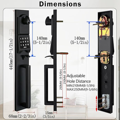 NEWBANG Right-Handed Matte Black Electronic Smart Handleset with Keypad Lock for Double Front Door（Keys Reserved）,MDHST2016DB-E-SET-RH