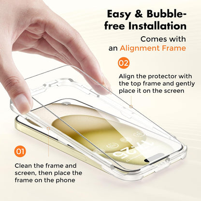 UNBREAKcable 2-Pack Screen Protector for iPhone 16, Double Shatterproof Tempered Glass [Easy Installation Frame] [9H Hardness] [99.99% HD Clear] [Case Friendly] for iPhone 6.1 inch