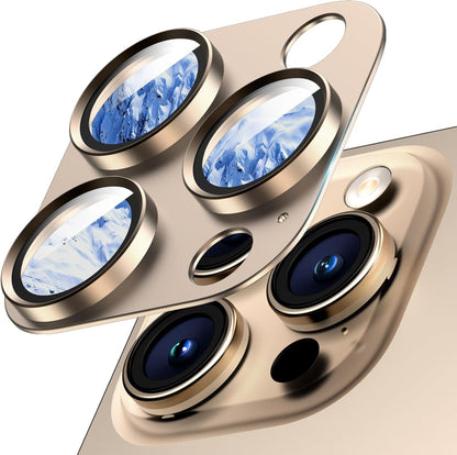 Camera Lens Protector for iPhone 16 Pro Max/16 Pro/15 Pro Max/15 Pro/14 Pro Max/14 Pro, Aluminum Alloy Sapphire Glass Camera Screen Cover, Case Friendly- Desert Titanium