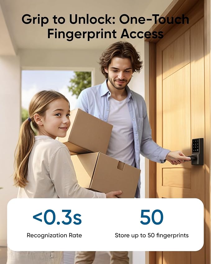 eufy Security Smart Lock C33, Keypad Door Lock with Handle, Fingerprint Door Knob, Keyless Entry Door Lock for Front Door and Bedrooms, Electronic Deadbolt, Wi-Fi, App Control, IP53 Waterproof, Black