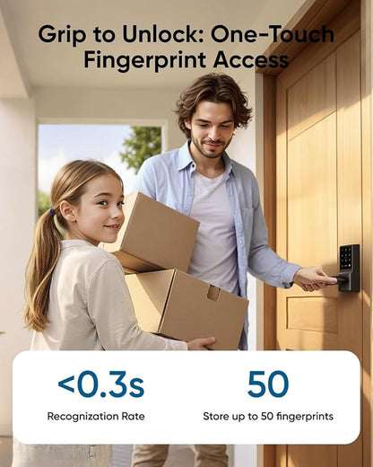 eufy Security Smart Lock C33, Keypad Door Lock with Handle, Fingerprint Door Knob, Keyless Entry Door Lock for Front Door and Bedrooms, Electronic Deadbolt, Wi-Fi, App Control, IP53 Waterproof, Black