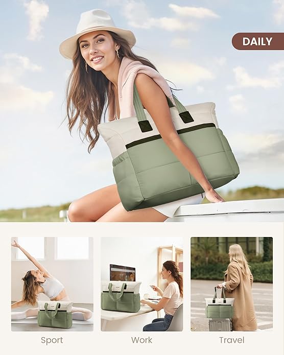 LOVEVOOK Tote Bag for Women,Light Puffer Tote Bag with Multi-pockets,Stylish Carry on Laptop Bags for Daily,Travel,Work,Gym | with Multi-pockets, Stylish, Carry on, for Daily, Travel, Work