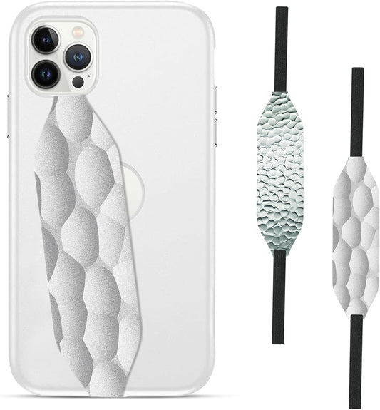 Phone Grip Strap - Pack of 2 Reversible Finger Holder for Phone Back, Customizable Anti-Slip Design, Wireless Charging Compatible Detachable Holder for iPhone - Hammered Metal Silver