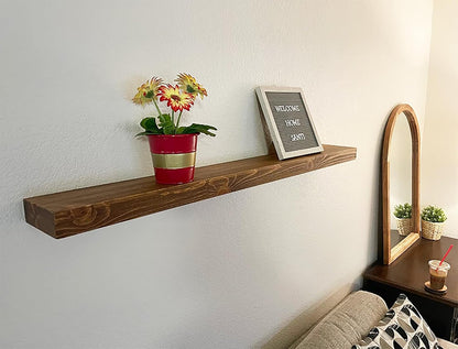joelsantiques - 54 Inch Wooden Floating Shelves for Wall - 54x6x2 in - Made of Natural Wood - Long Heavy Duty Rustic Wall Shelves for Bedroom - Perfect for Living Room, Kitchen - Medium Brown
